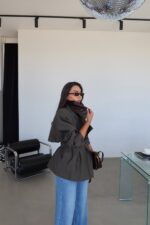 Olive Trenchcoat with leather details - Image 2