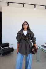 Olive Trenchcoat with leather details