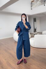 Blue Denim Shirt and Wide Leg Pants