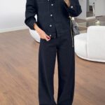 Black Striped Denim Jacket and Pants Set