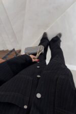 Black Striped Denim Jacket and Pants Set - Image 4