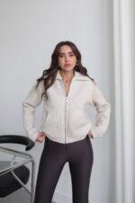 Off-White Wool Zip Up Cardigan