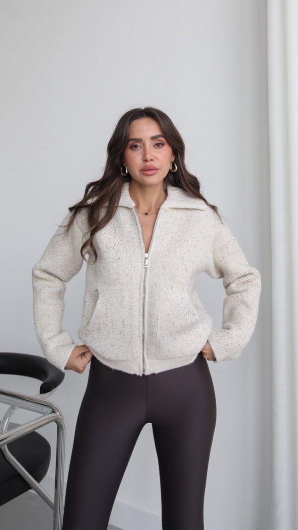 Off-White Wool Zip Up Cardigan