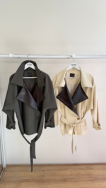 Olive Trenchcoat with leather details - Image 3
