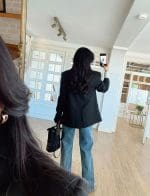 Black Plaid Oversized Blazer - Image 2