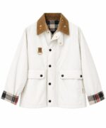 White Plaid Lined Casual Jacket - Image 2
