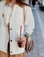 White Plaid Lined Casual Jacket - Image 3