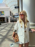 White Plaid Lined Casual Jacket