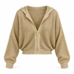 Gold Metallic Knit Zip Cardigan