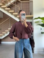 Dusty Mauve Cropped Balloon Bomber Jacket