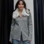 Two Sided Zipper Cardigan with Fur Details