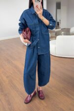 Blue Denim Shirt and Wide Leg Pants - Image 5
