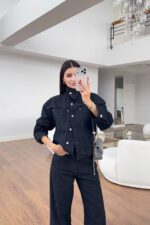 Black Striped Denim Jacket and Pants Set - Image 3