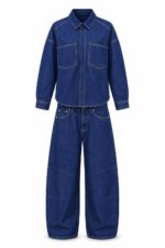 Blue Denim Shirt and Wide Leg Pants - Image 3