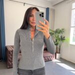 Gray Ribbed Button-Up Knit Sweater