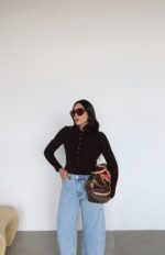 Brown Ribbed Button-Up Knit Sweater - Image 3