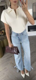 Wide Leg Tie-Hem Jeans - Image 3