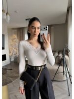 Vneck Lace details Top