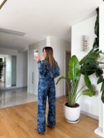 Blue Floral Denim Jacket and Pants Set - Image 2