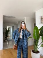 Blue Floral Denim Jacket and Pants Set - Image 3