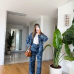 Blue Floral Denim Jacket and Pants Set